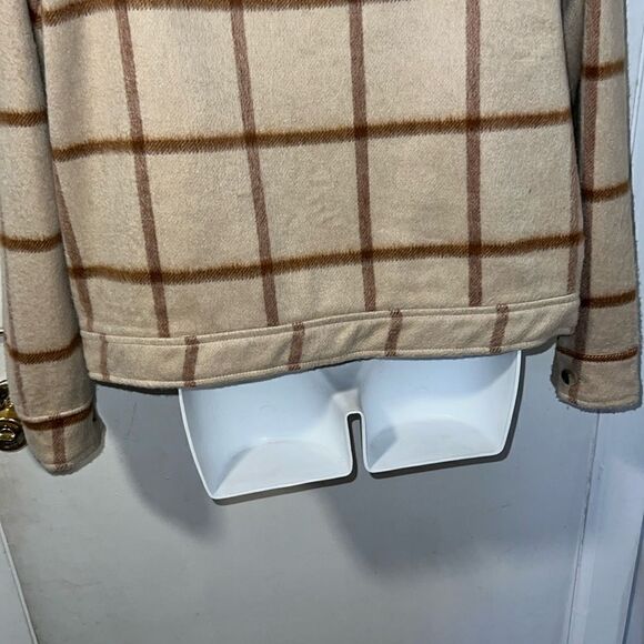 JOIE Neutral Tan and Brown Plaid Crop Shacket-L - Picture 6 of 8